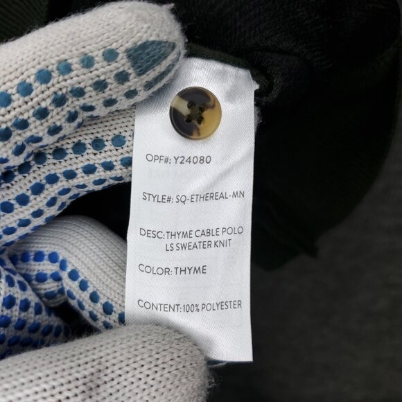 Craft + Flow Sweater Polo Mens Large Green Thyme Cable Knit Long Sleeve - Picture 11 of 11